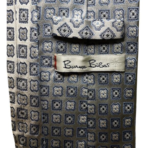 Burma Bibas Silk Tie Silver Blue Geometric Square Pattern Formal Business - Picture 3 of 8